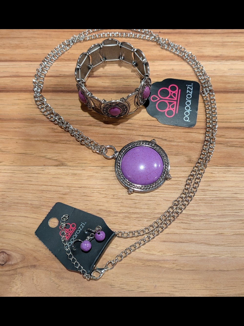 Paparazzi Purple Stone Pendant Necklace, Bracelet & Earrings Set
